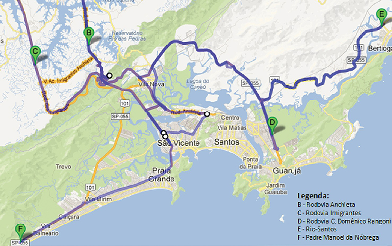 Mapa: Eixo Anchieta-Imigrantes