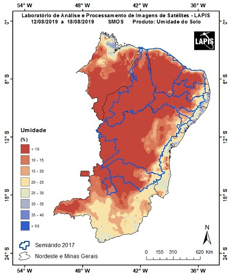  Imagem de satélite de agosto passado que demonstra a umidade do semiárido | Fonte: Divulgação Lapis 