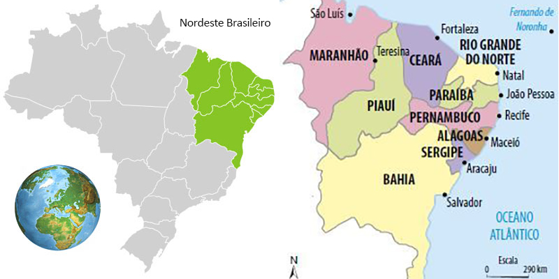 Mapas do Nordeste Brasileiro (Fonte dos mapas: Reprodução)