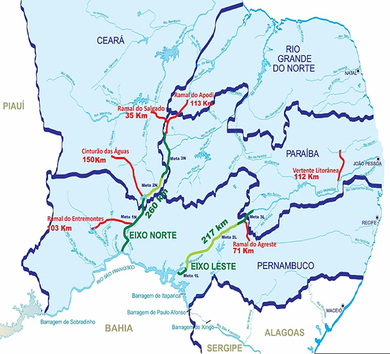 Legenda: Eixo Norte e Eixo Leste da Transposição do Rio São Francisco (Mapa enviado pelo entrevistado)