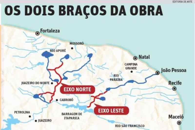 Dois eixos da Transposição do Rio São Francisco (Foto: O Tempo)