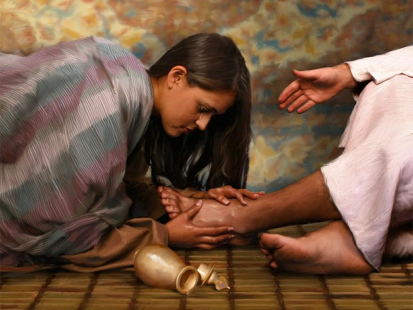 Resultado de imagem para madalena lava os pés de jesus